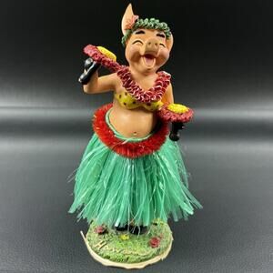 Vintage 7” Hula Dancing Pig Dashboard Bobble Yellow Polka Dot Bikini Rare